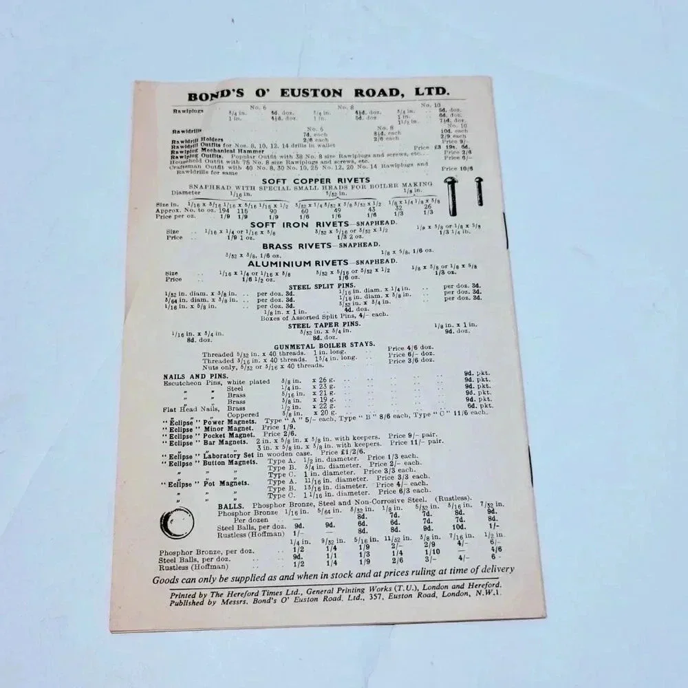 1959 Bond's Light Engineering Handbook & Price List Euston Road London England